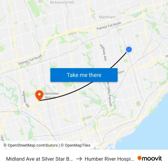Midland Ave at Silver Star Blvd to Humber River Hospital map