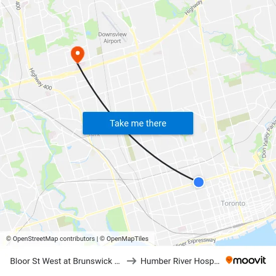 Bloor St West at Brunswick Ave to Humber River Hospital map
