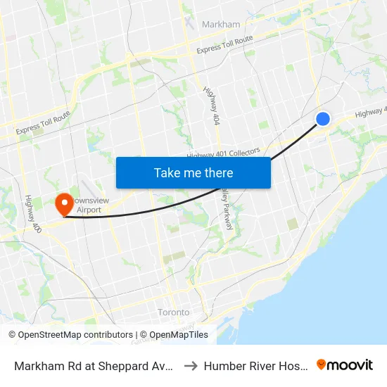Markham Rd at Sheppard Ave East to Humber River Hospital map