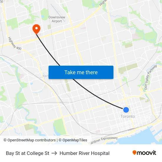 Bay St at College St to Humber River Hospital map