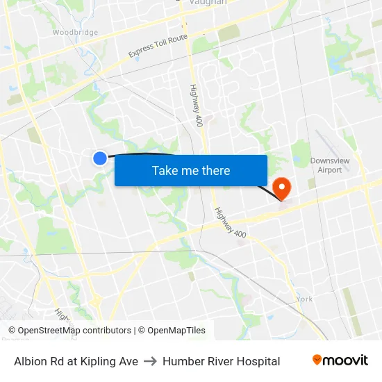 Albion Rd at Kipling Ave to Humber River Hospital map