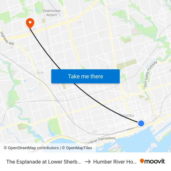 The Esplanade at Lower Sherbourne St to Humber River Hospital map
