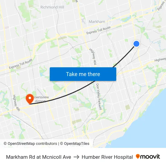 Markham Rd at Mcnicoll Ave to Humber River Hospital map