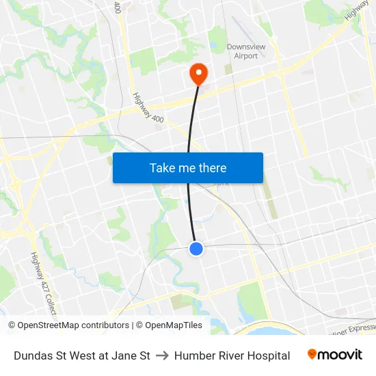 Dundas St West at Jane St to Humber River Hospital map