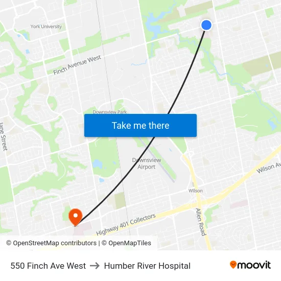550 Finch Ave West to Humber River Hospital map