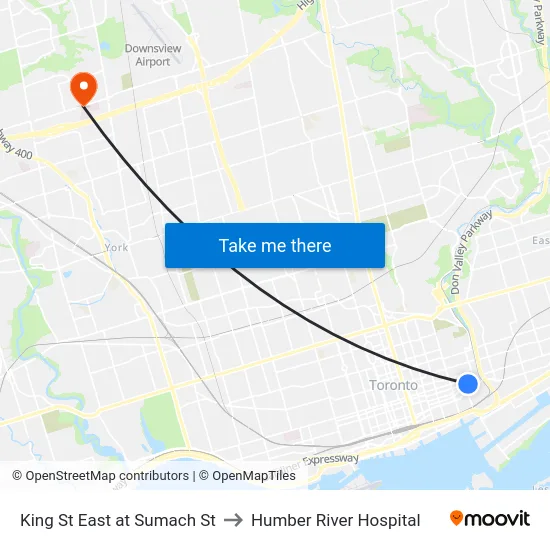 King St East at Sumach St to Humber River Hospital map
