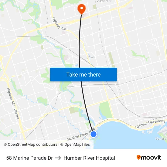 58 Marine Parade Dr to Humber River Hospital map