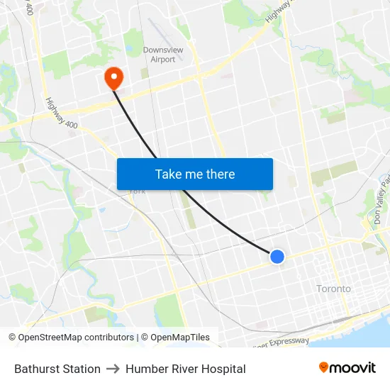 Bathurst Station to Humber River Hospital map