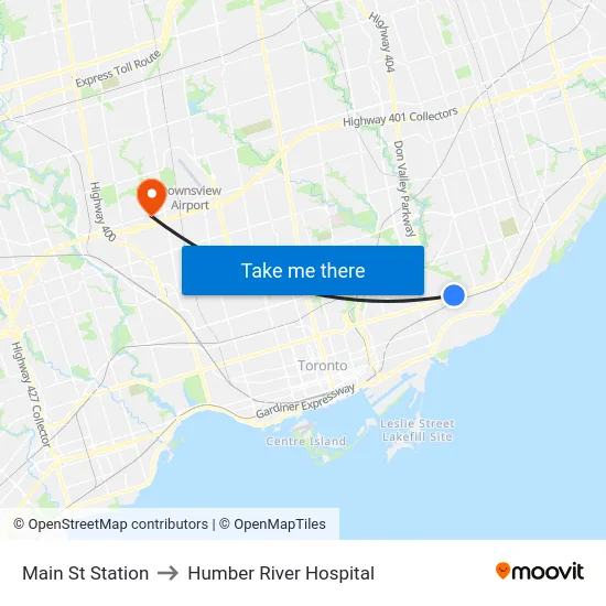 Main St Station to Humber River Hospital map
