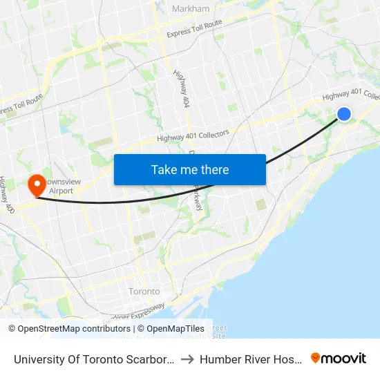 University Of Toronto Scarborough to Humber River Hospital map
