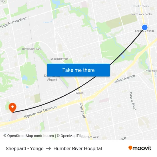 Sheppard - Yonge to Humber River Hospital map