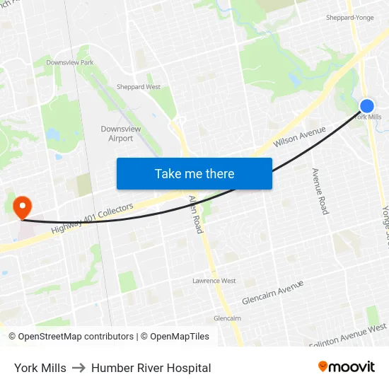 York Mills to Humber River Hospital map