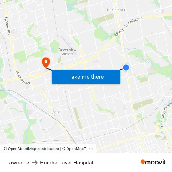 Lawrence to Humber River Hospital map