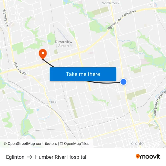 Eglinton to Humber River Hospital map