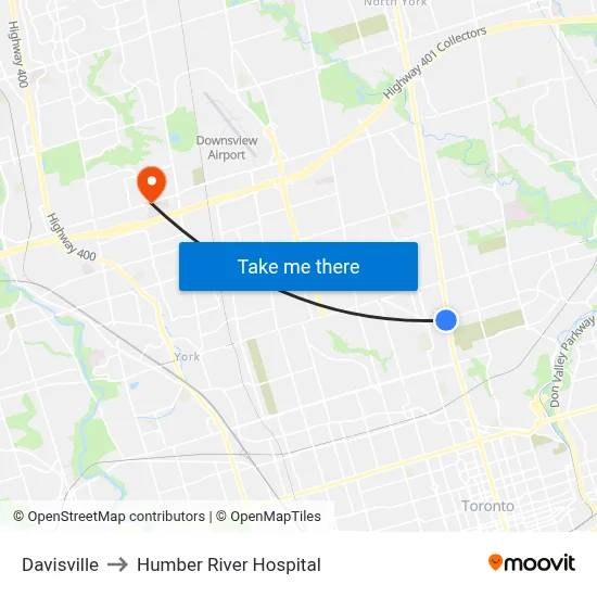 Davisville to Humber River Hospital map