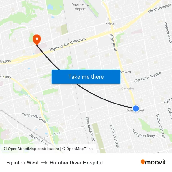 Eglinton West to Humber River Hospital map