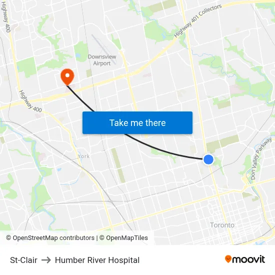 St-Clair to Humber River Hospital map