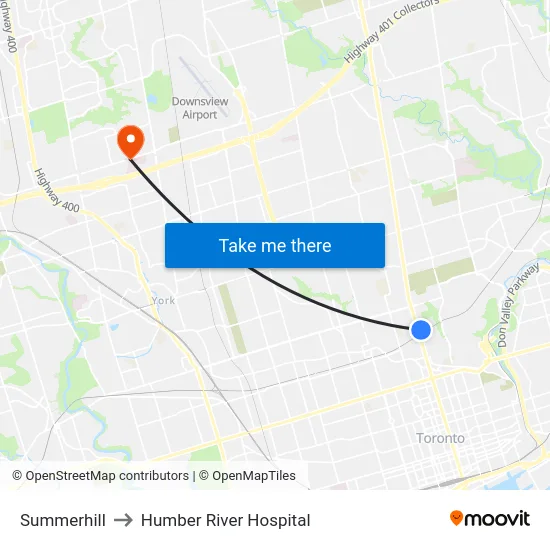 Summerhill to Humber River Hospital map
