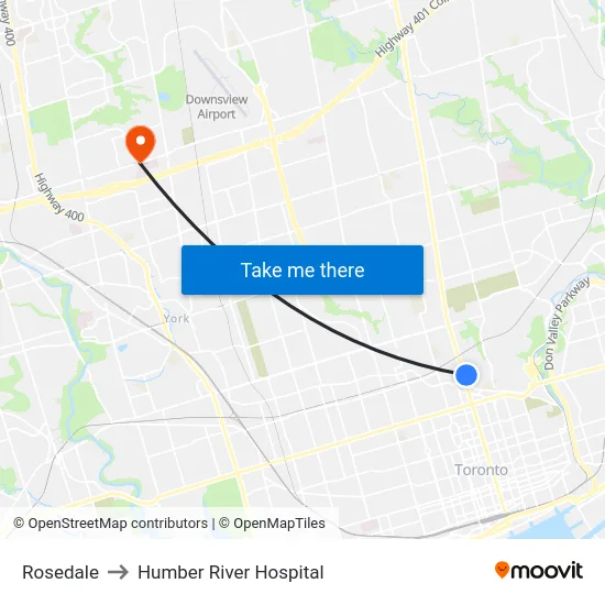 Rosedale to Humber River Hospital map
