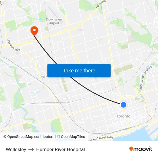 Wellesley to Humber River Hospital map