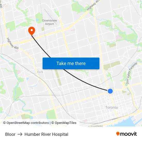 Bloor to Humber River Hospital map