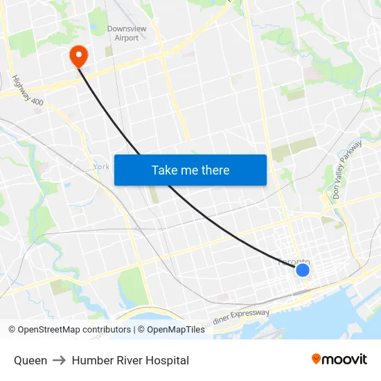 Queen to Humber River Hospital map
