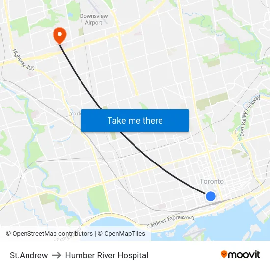 St.Andrew to Humber River Hospital map