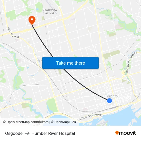 Osgoode to Humber River Hospital map