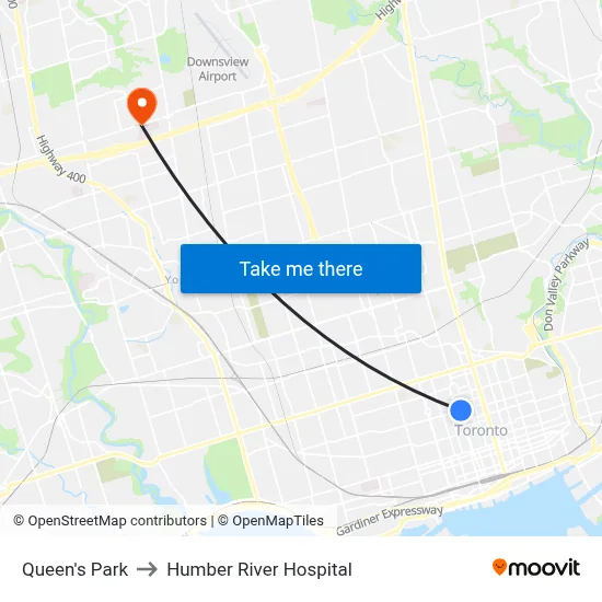 Queen's Park to Humber River Hospital map