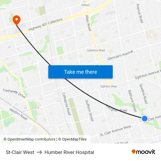 St-Clair West to Humber River Hospital map