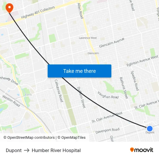 Dupont to Humber River Hospital map