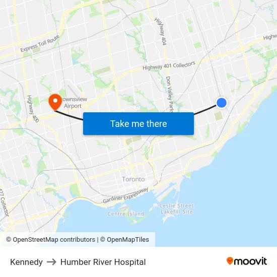 Kennedy to Humber River Hospital map