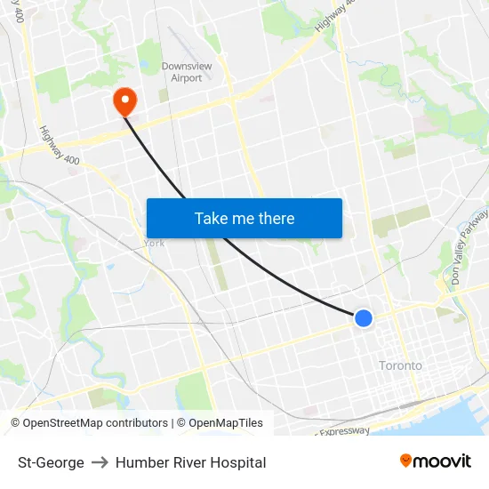 St-George to Humber River Hospital map