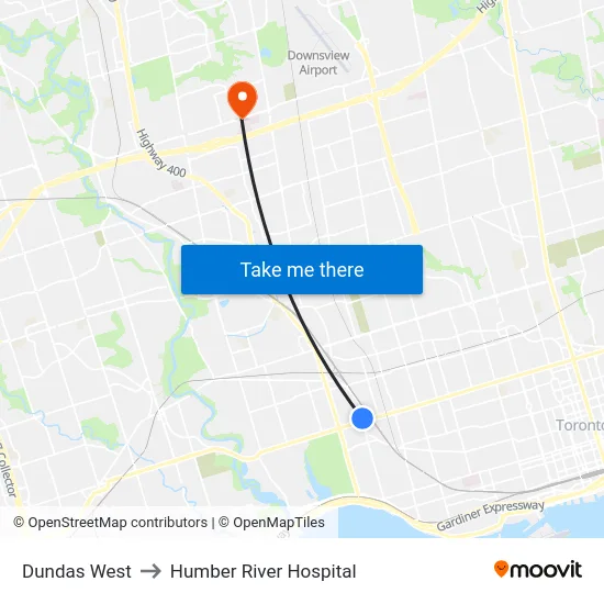 Dundas West to Humber River Hospital map
