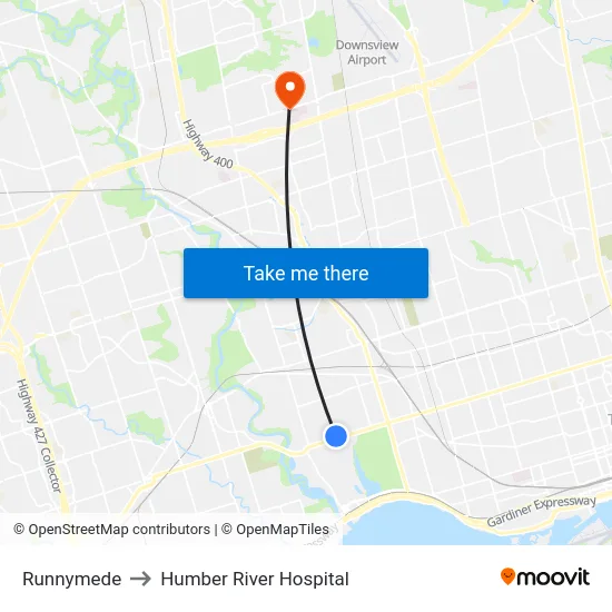 Runnymede to Humber River Hospital map