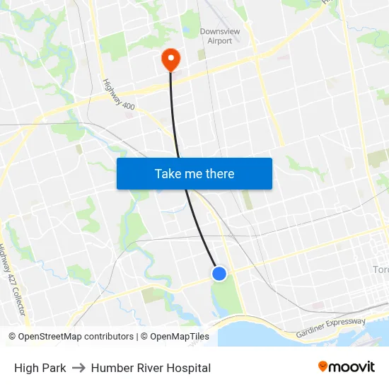 High Park to Humber River Hospital map