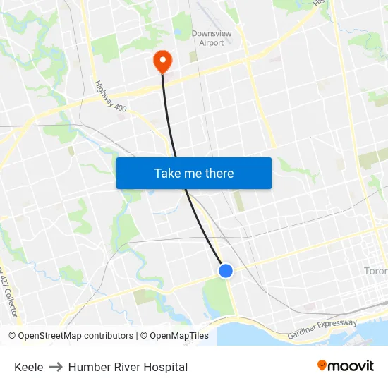Keele to Humber River Hospital map