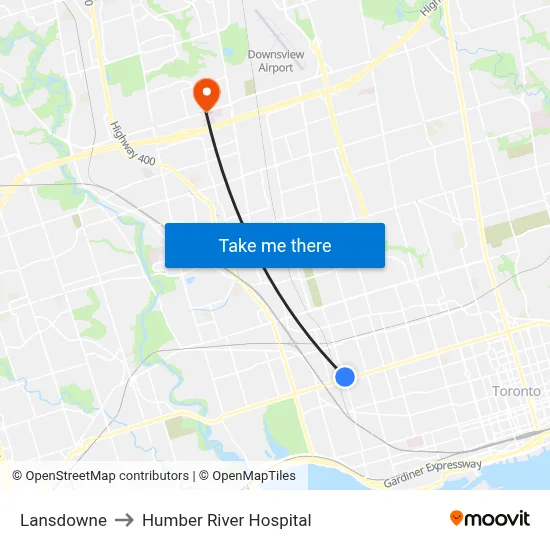 Lansdowne to Humber River Hospital map