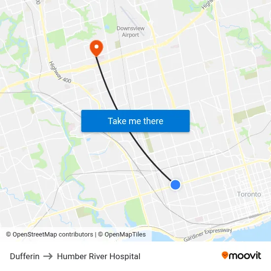 Dufferin to Humber River Hospital map