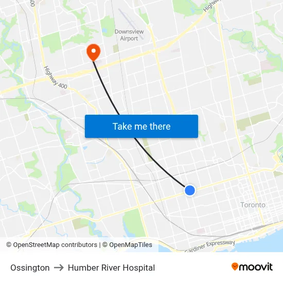 Ossington to Humber River Hospital map