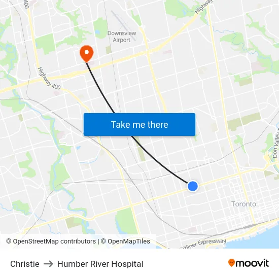 Christie to Humber River Hospital map
