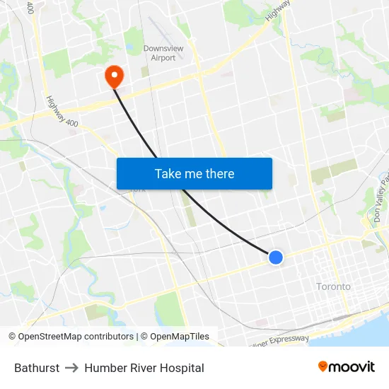 Bathurst to Humber River Hospital map