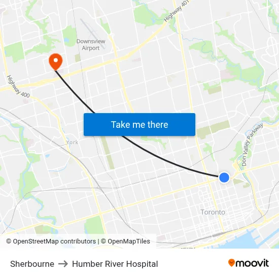 Sherbourne to Humber River Hospital map