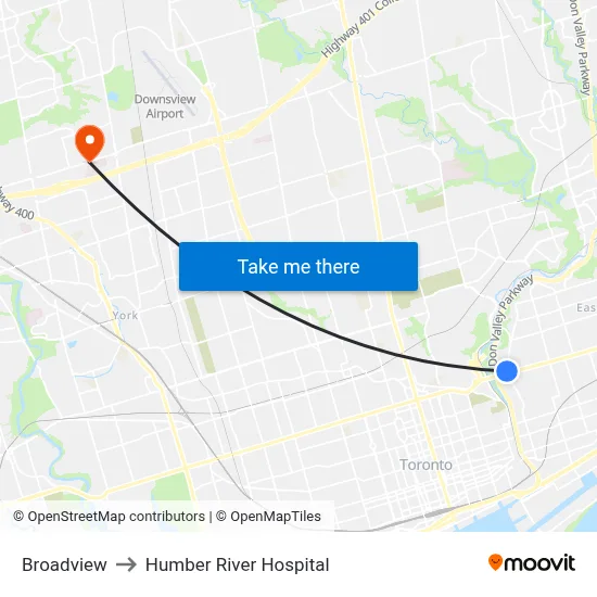 Broadview to Humber River Hospital map