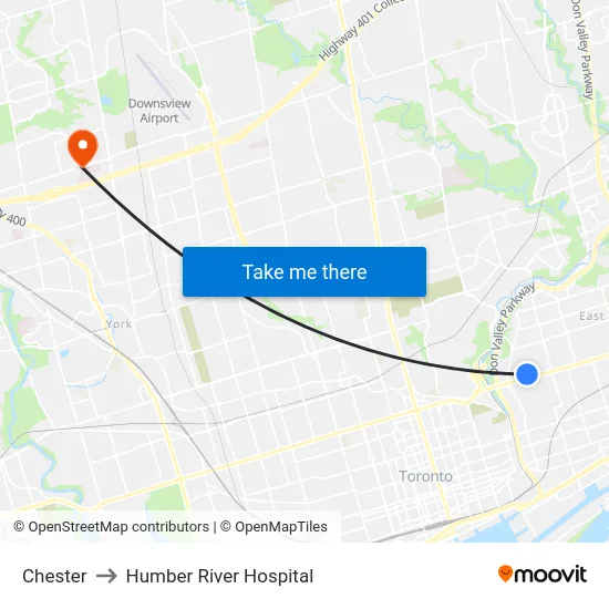 Chester to Humber River Hospital map