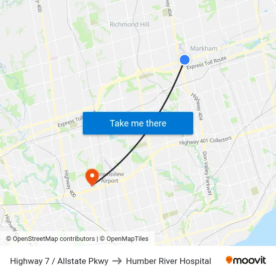 Highway 7 / Allstate Pkwy to Humber River Hospital map
