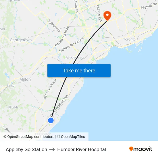 Appleby Go Station to Humber River Hospital map