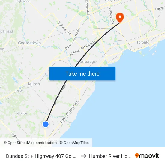 Dundas St + Highway 407 Go Carpool to Humber River Hospital map