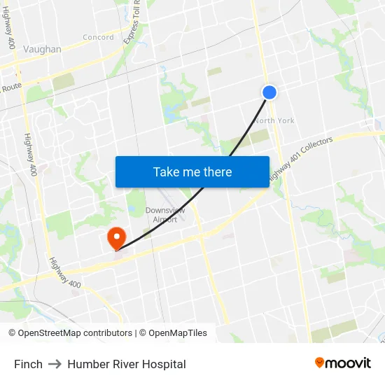 Finch to Humber River Hospital map