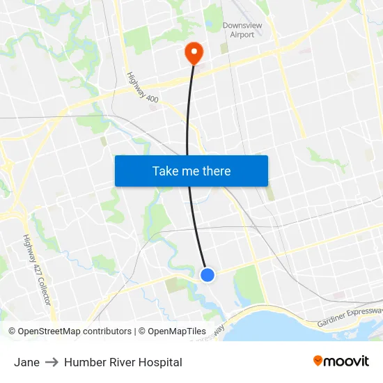 Jane to Humber River Hospital map